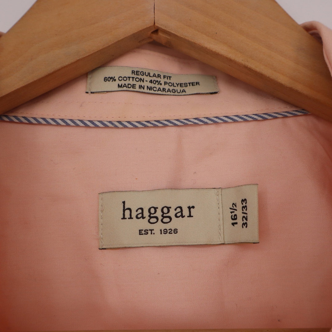 Haggar Mens Peach Regular Fit Long Sleeve Dress Shirt 16.5 32/33 Cotton Blend