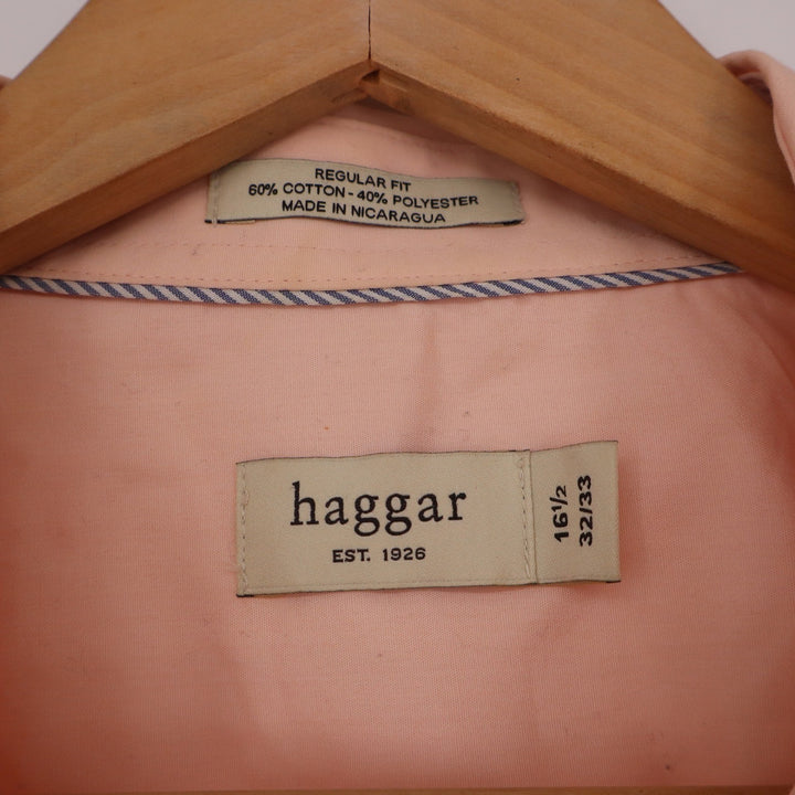 Haggar Mens Peach Regular Fit Long Sleeve Dress Shirt 16.5 32/33 Cotton Blend