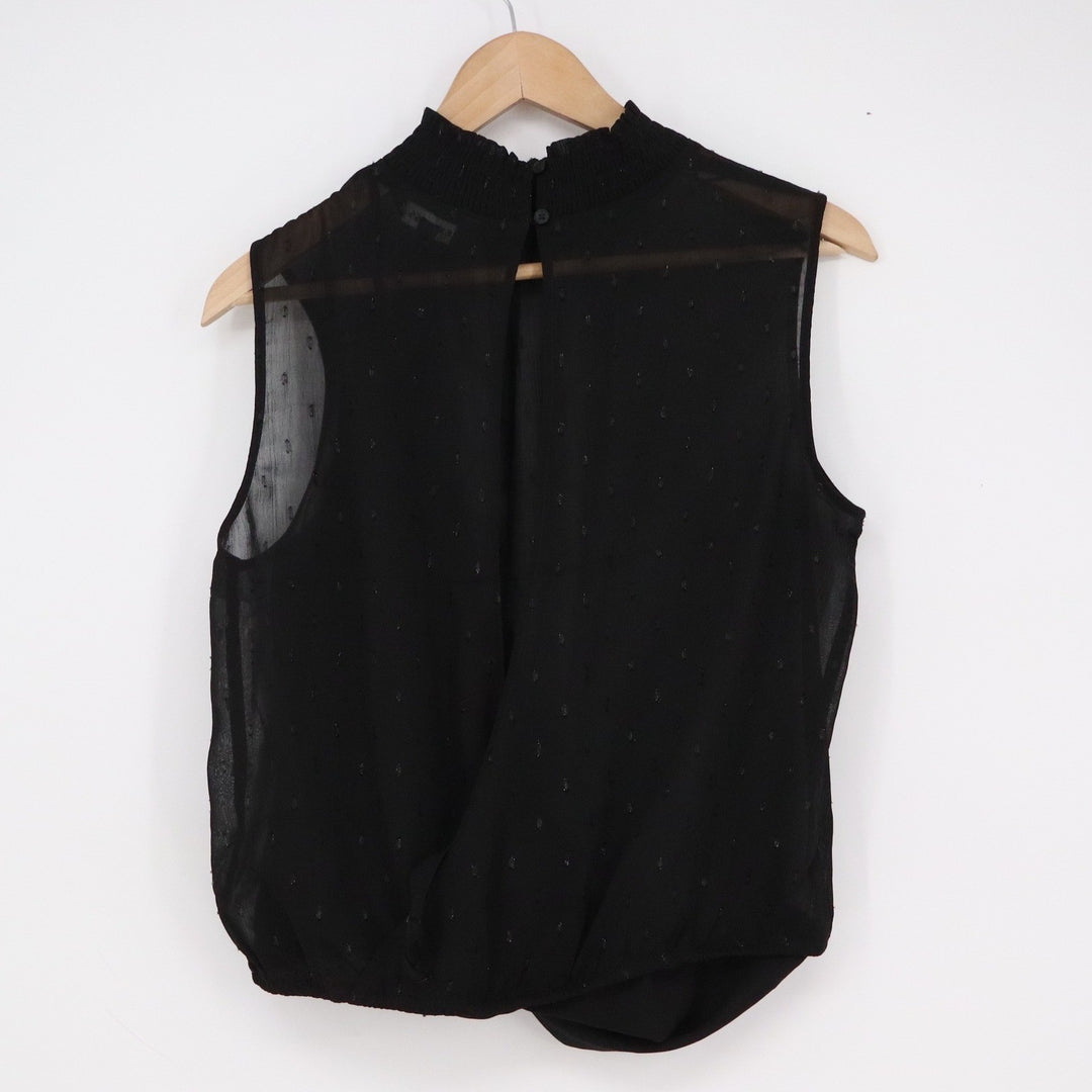 Express Black Swiss Dot Mock Neck Sleeveless Blouse Keyhole Back Medium