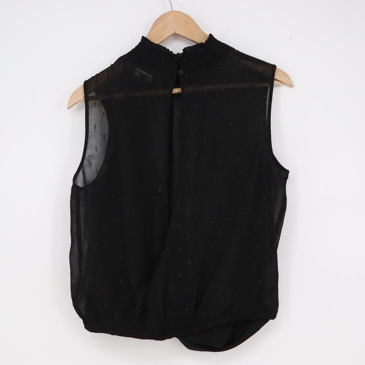 Express Black Swiss Dot Mock Neck Sleeveless Blouse Keyhole Back Medium