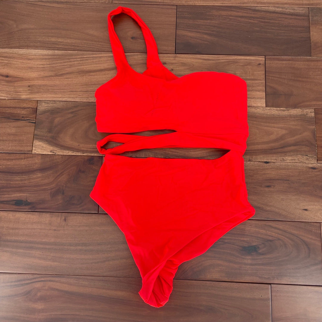 Lulus Sunshine Glow Bright Red Cutout One-Piece Swimsuit Size S