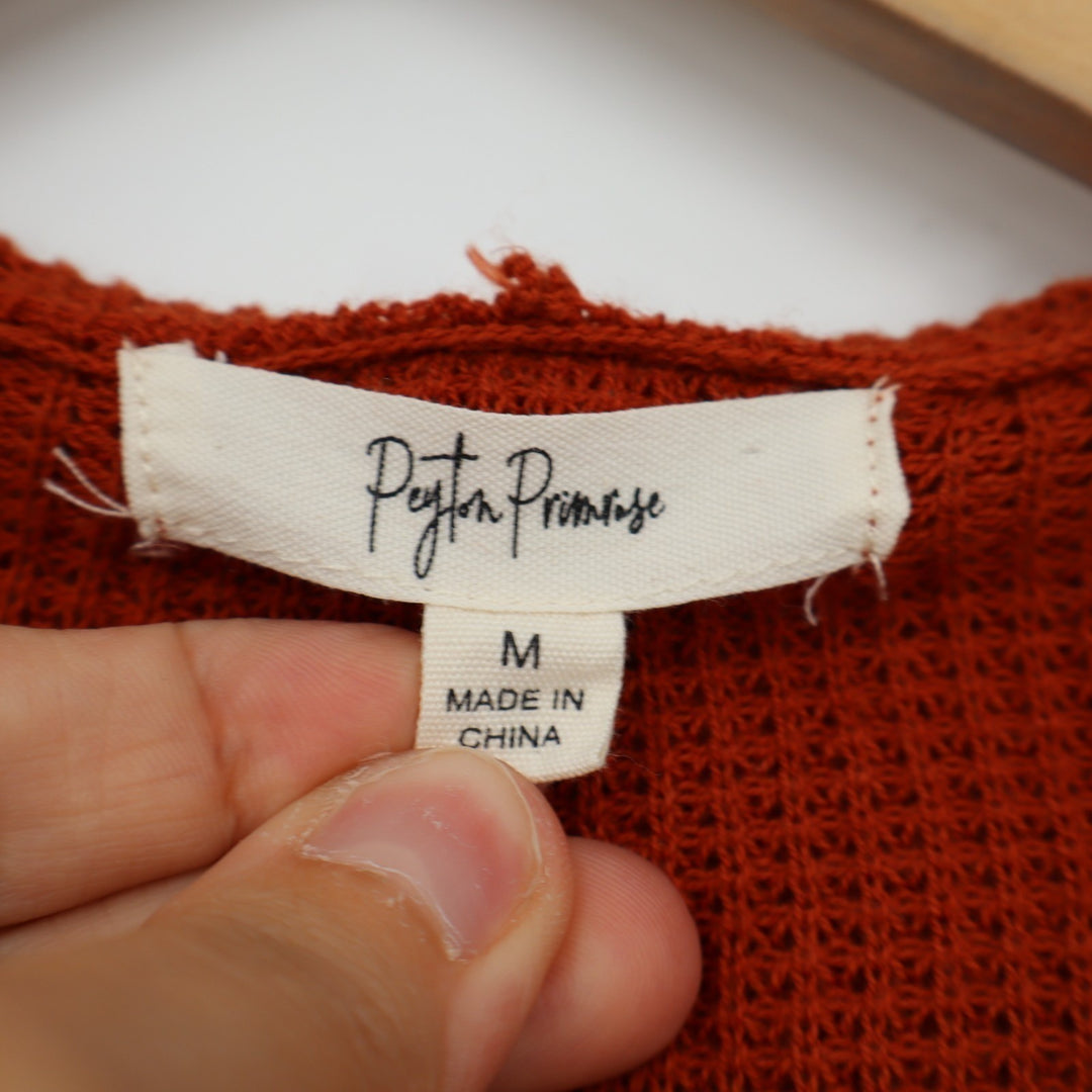 Peyton Primrose Cardigan Sweater Womens Medium Orange Open Front Pockets Knitted