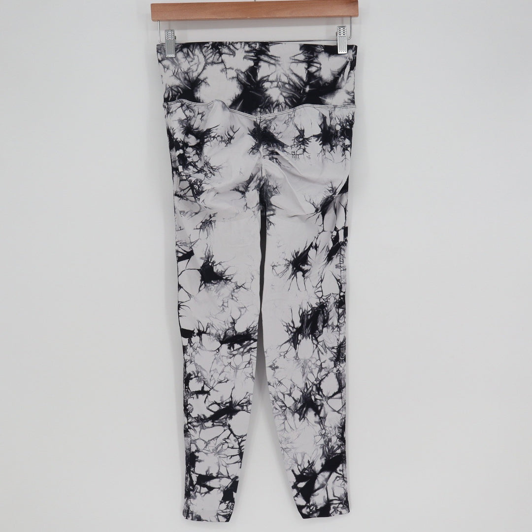 Black White Tie Dye Scrunch Butt Leggings Ribbed High Waist Activewear Yoga Pant