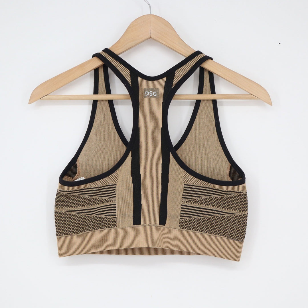 DSG Womens Seamless Racerback Sports Bra Tan Black Geometric Size M