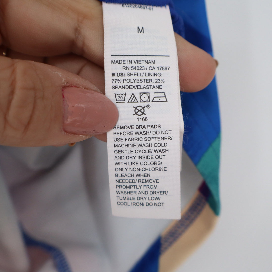Old Navy Active Powersoft High Neck Sports Bra Medium Abstract Geometric Blue M