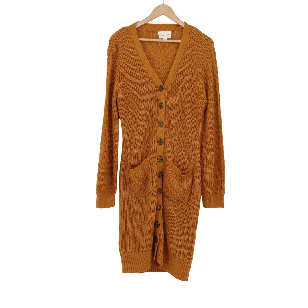 Olive & Oak Mustard Yellow Shaker Knit Longline Cardigan Sweater L
