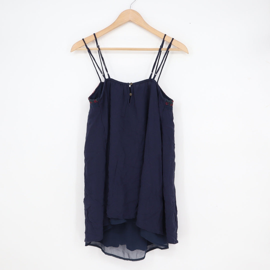 American Eagle Navy Blue Floral Embroidered Babydoll Cami Tank Top XS