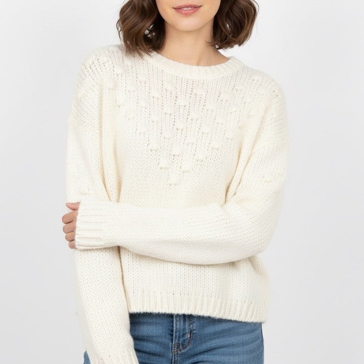 Abound Sweater Women XL Cream Knit Textured Round Neck Long Sleeve Street Wear