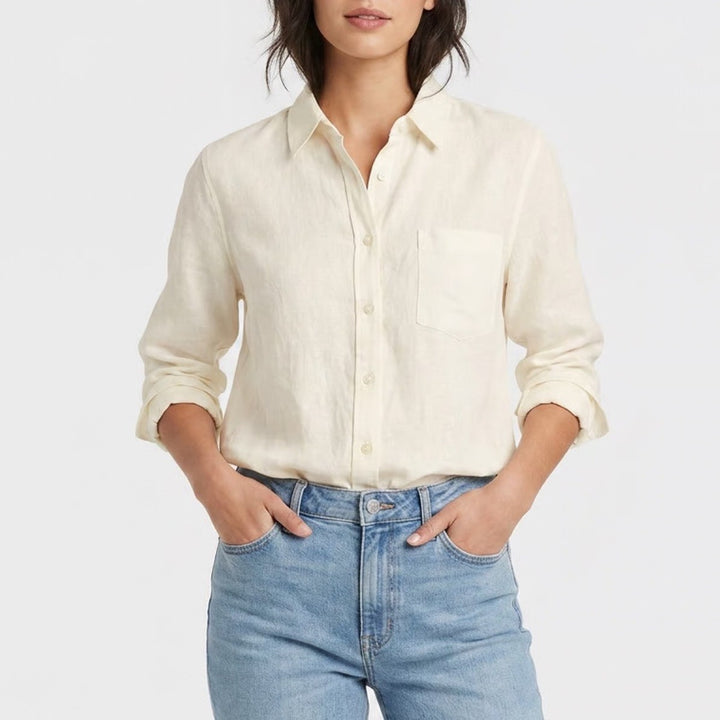 White Tie Back Button Down Shirt Long Sleeve Collared Blouse Chest Pocket
