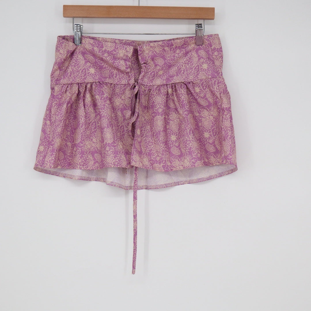 Purple Floral Ruffle Top Drawstring Back Size L