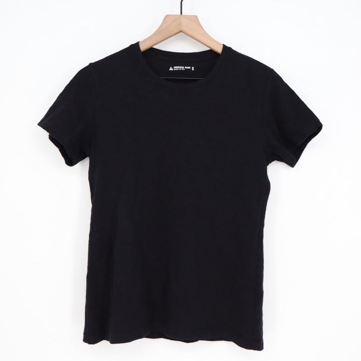 AMERICAN GIANT Womens Black Crew Neck Short Sleeve T Shirt Made in USA Size S