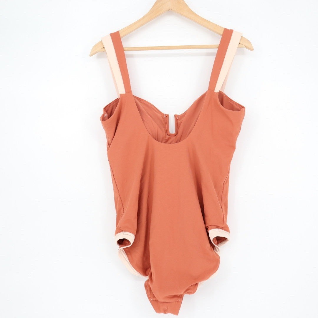 Terracotta Orange One Piece Swimsuit Square Neck Adjustable Straps Size 16