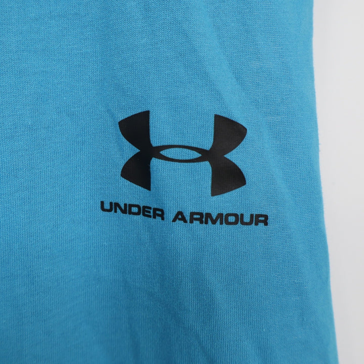 Under Armour Mens Left Chest Cut Off Tank Blue Loose Fit Muscle Tee