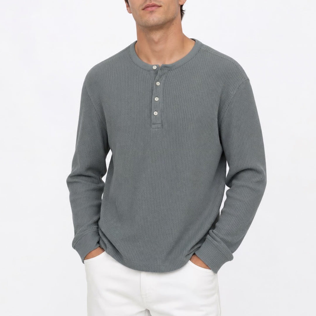 Kian D Los Angeles Mens L Henley Shirt Waffle Knit Thermal Long Sleeve Sage