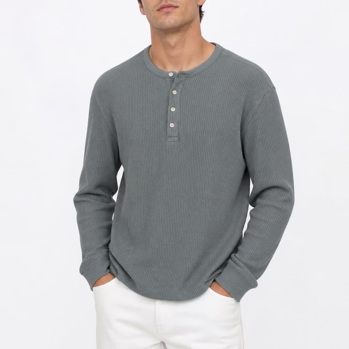 Kian D Los Angeles Mens L Henley Shirt Waffle Knit Thermal Long Sleeve Sage