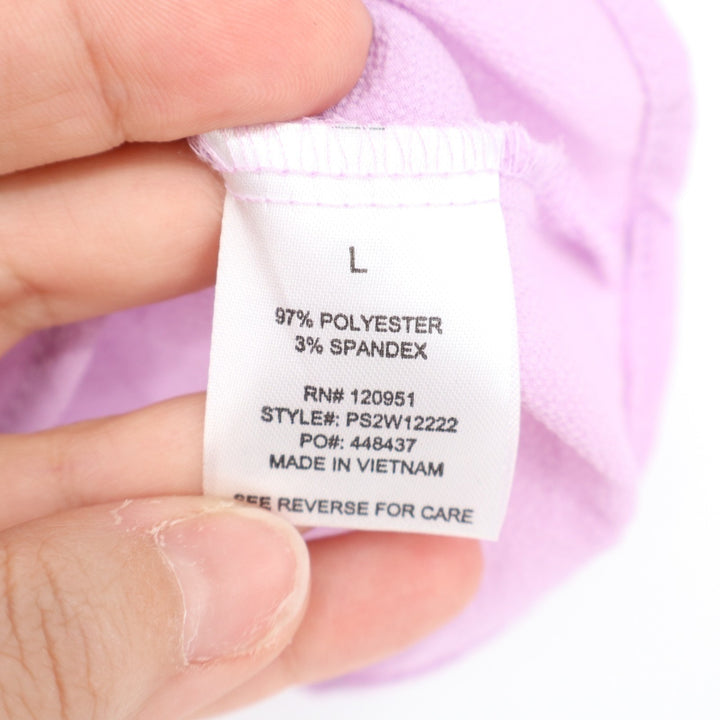 Pink Rose Blouse Top Womens L Purple Stretch Drawstring Tie Pleated Short Sleeve