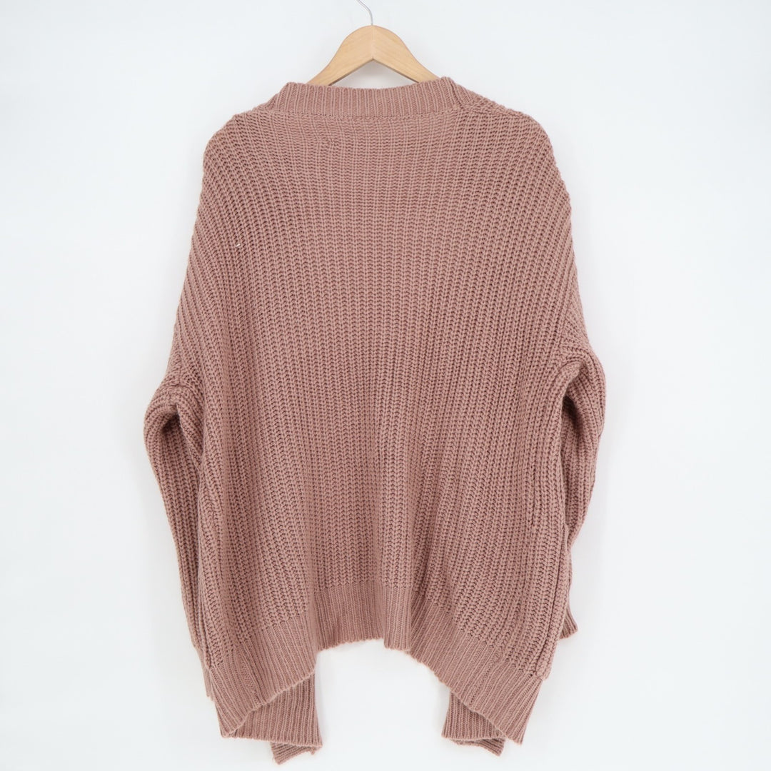 Shein Cardigan Sweatshirt Womens Medium Brown Waffle Knit Open Front Pockets