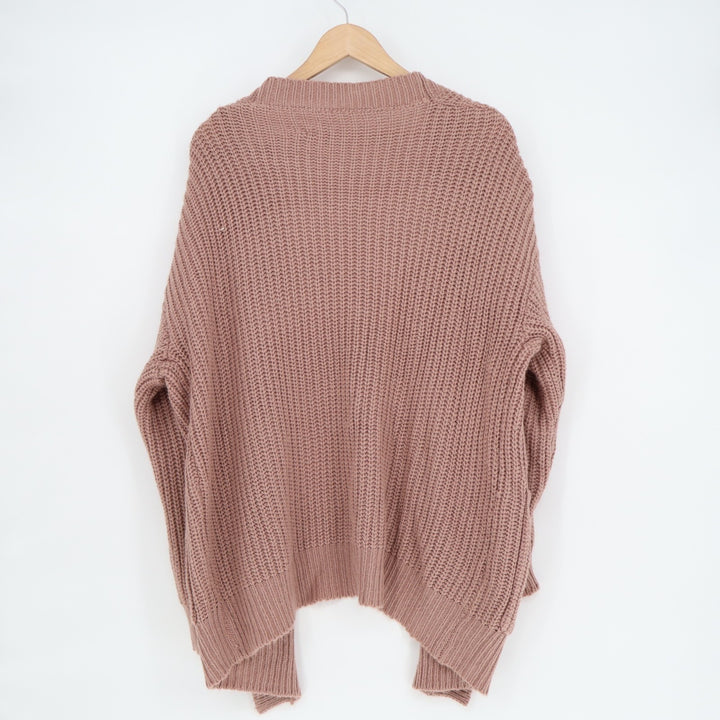 Shein Cardigan Sweatshirt Womens Medium Brown Waffle Knit Open Front Pockets