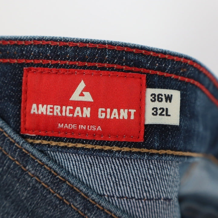 American Giant Dakota Straight Jeans Mens 36x32 Blue Medium Wash Denim Stretch