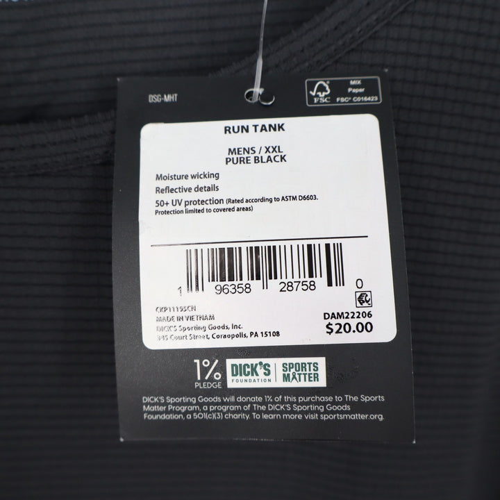 DSG Mens Run Tank Pure Black XXL Reflective Moisture Wicking Athletic Top