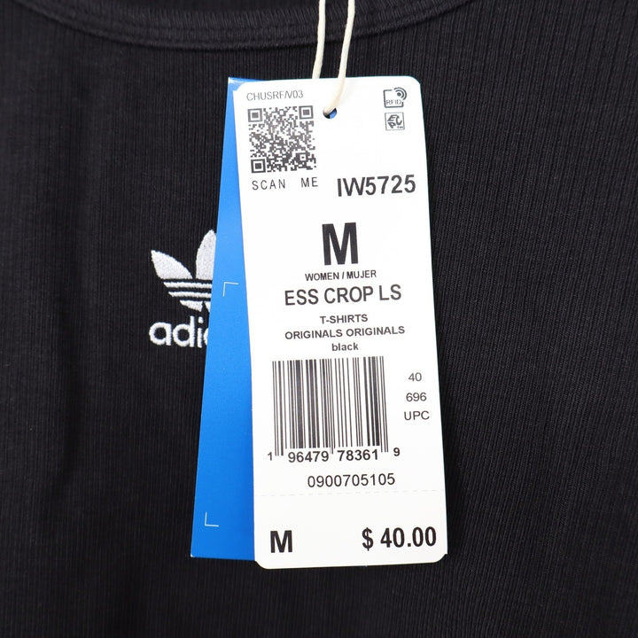 Adidas Originals Womens ESS Crop LS Black Ribbed Long Sleeve Top Size M