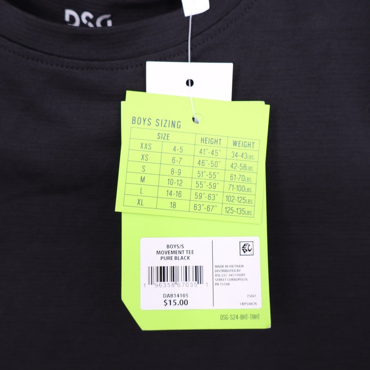 DSG Boys Movement Tee Pure Black Short Sleeve Athletic Shirt S 8-9