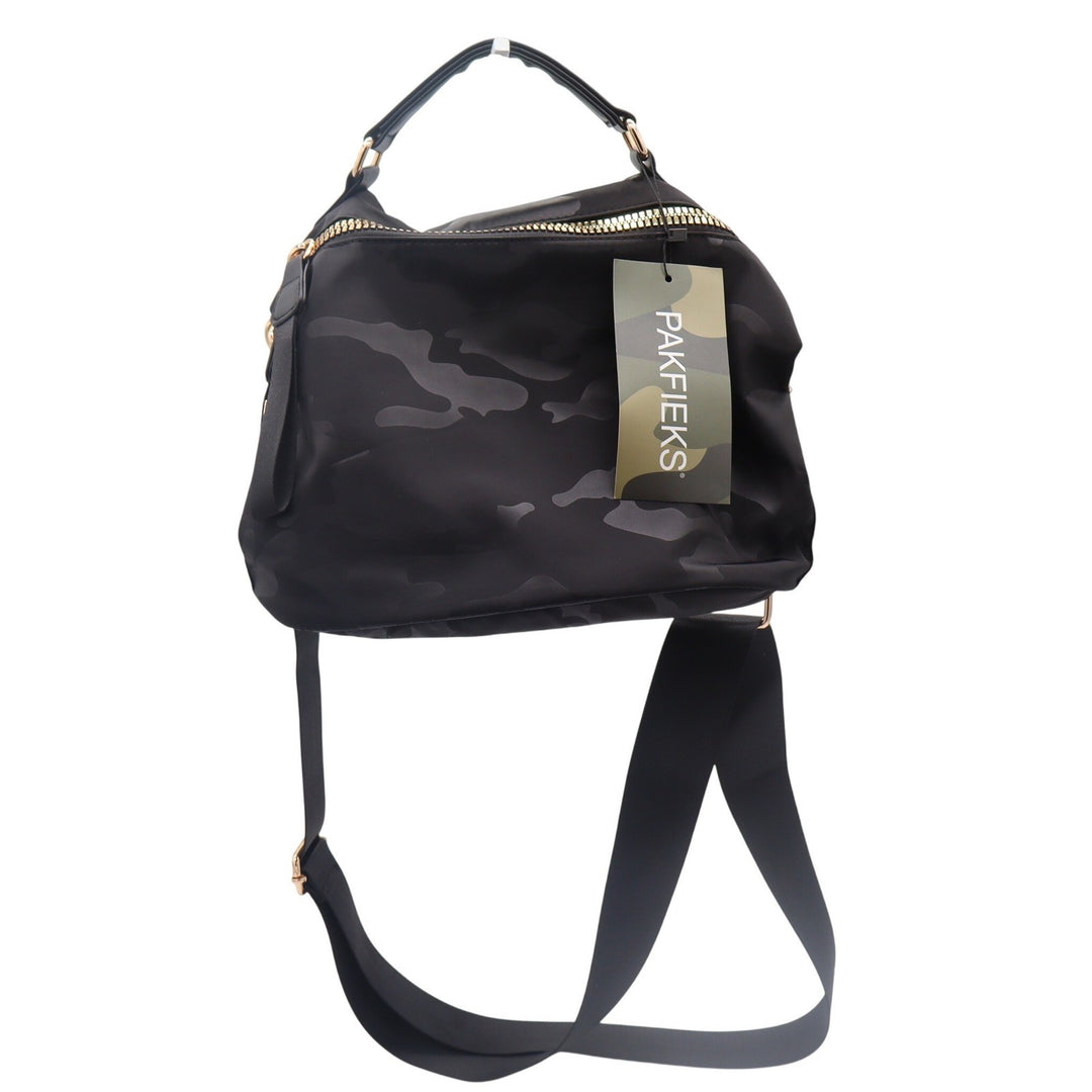Pakfieks Crossbody Bag Womens OS Black Camo Nylon Gold Hardware NWT