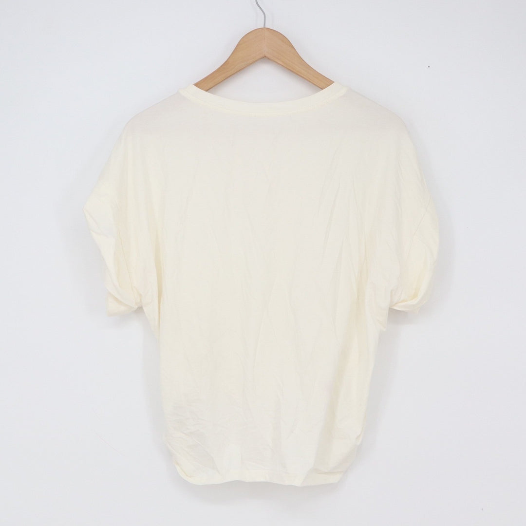 MOTF T-Shirt Women's M Cream Ruched Draped Front Short Sleeve