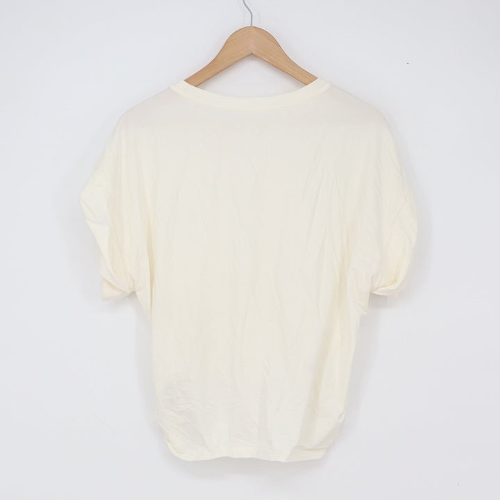 MOTF T-Shirt Women's M Cream Ruched Draped Front Short Sleeve