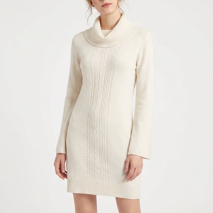 BCBGMAXAZRIA Ivory Cowl Neck Cable Knit Bell Sleeve Sweater Dress Large DVA 970