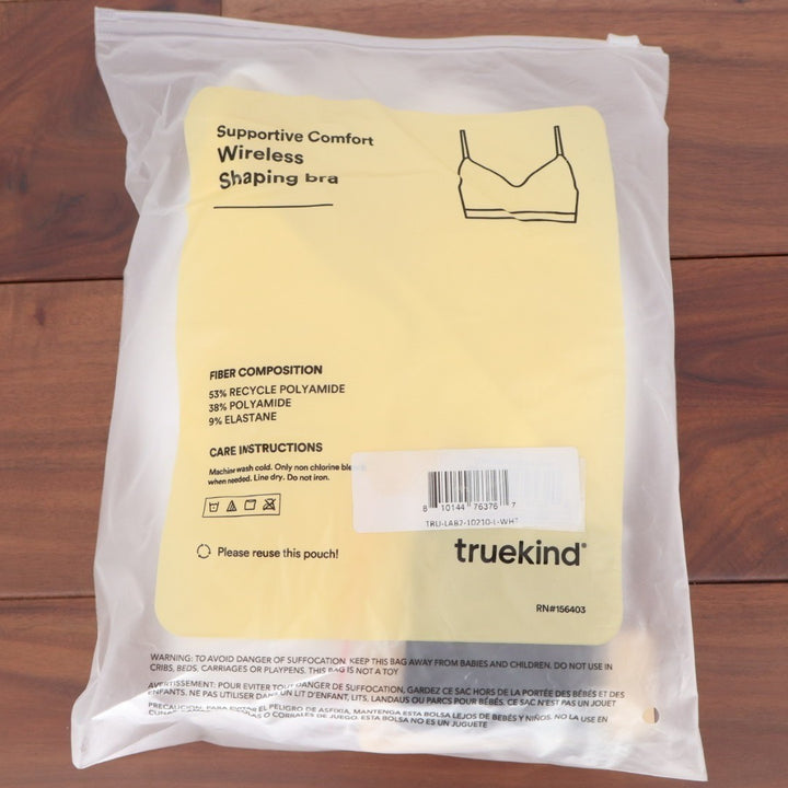 Truekind Supportive Comfort Wireless Shaping Bra Womens Large White Stretch
