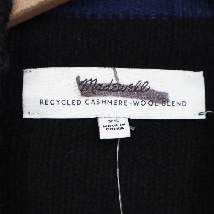 Madewell Sweater Womens XS Black Blue Knit Striped Mock Neck Ribbed Long Sleeve