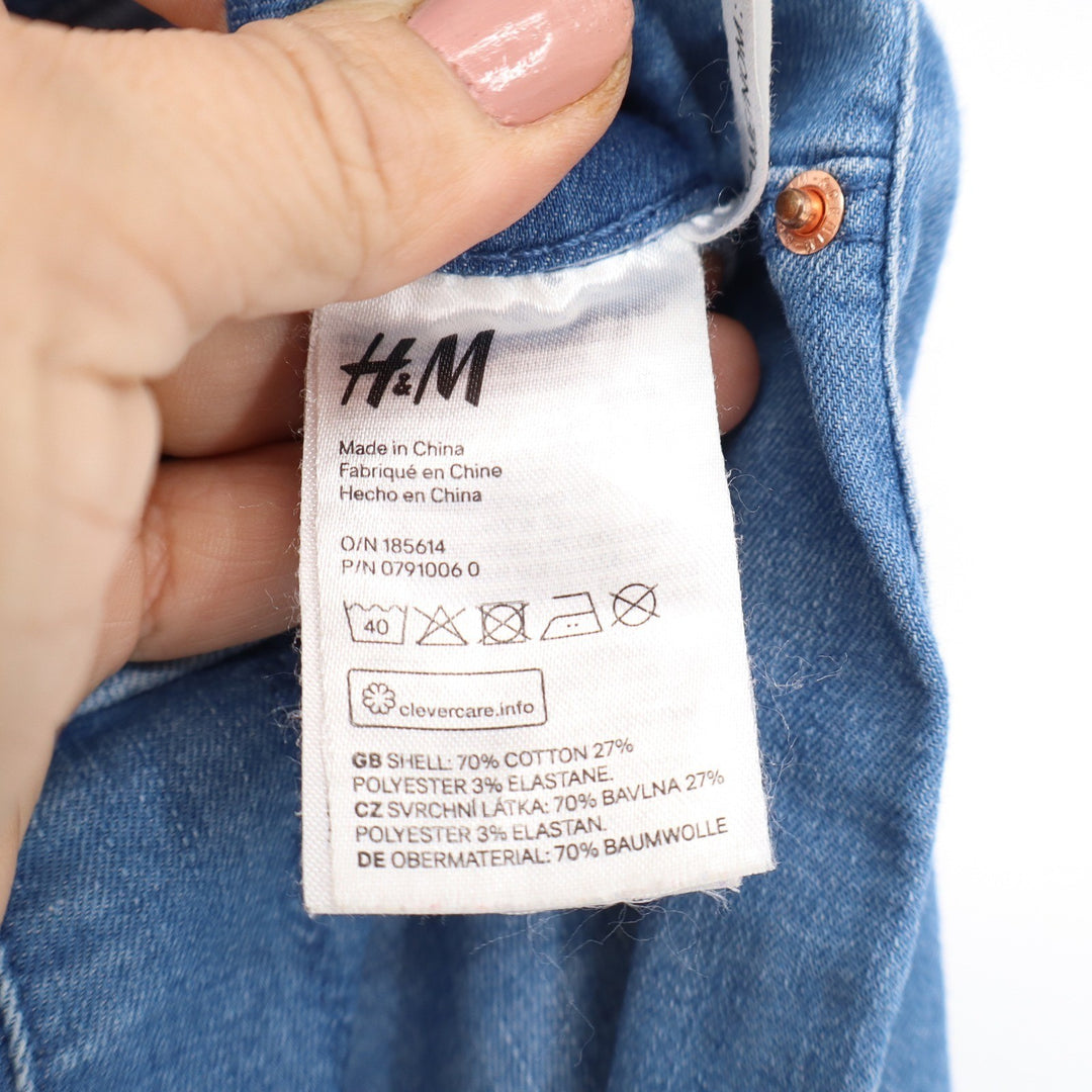 HM Girls Cat Face Knee Embroidery Jeggings Light Wash Blue Denim Size 14Y+