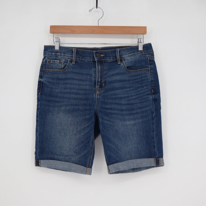 Old Navy Womens Size 8 Dark Wash Cuffed Denim Bermuda Shorts Stretch Blue