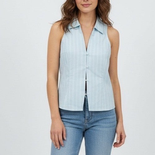 Urban Outfitters Striped Sleeveless Button Front Collar Shirt Top Women's Small