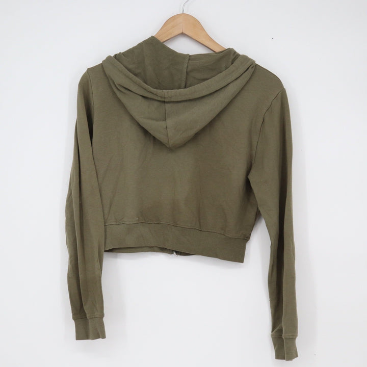 Ambiance Womens Olive Green Cropped Full Zip Hoodie Jacket Size M