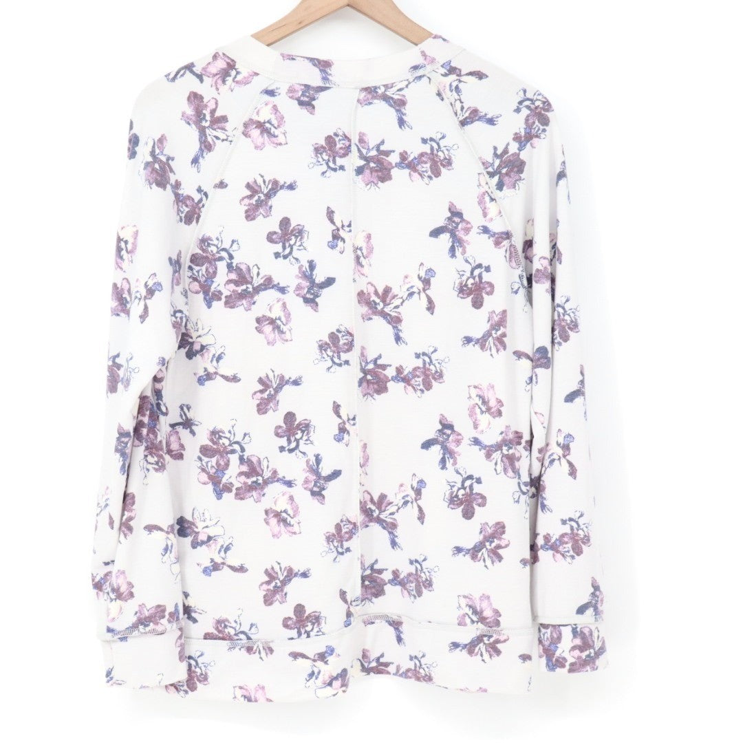 Caslon T-Shirt Womens Small White Floral Stretch Crew Neck Raglan Sleeve Outdoor