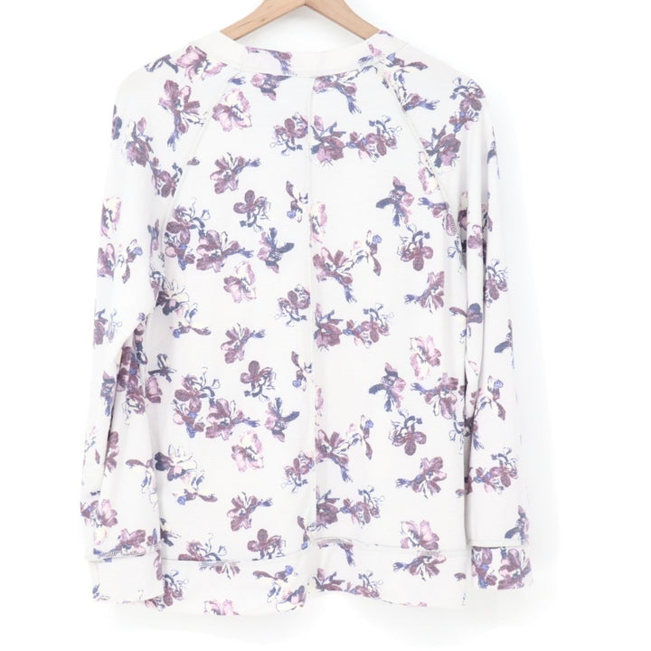 Caslon T-Shirt Womens Small White Floral Stretch Crew Neck Raglan Sleeve Outdoor