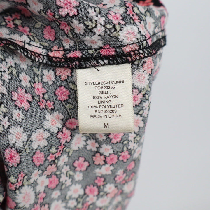 ROW A Floral Print Smocked Bodice Mini Dress Women's Size M Pink Black