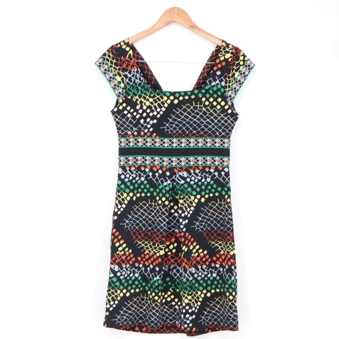 BCBGMAXAZRIA Dress Women's S Black Geometric Cowl Neck Excellent