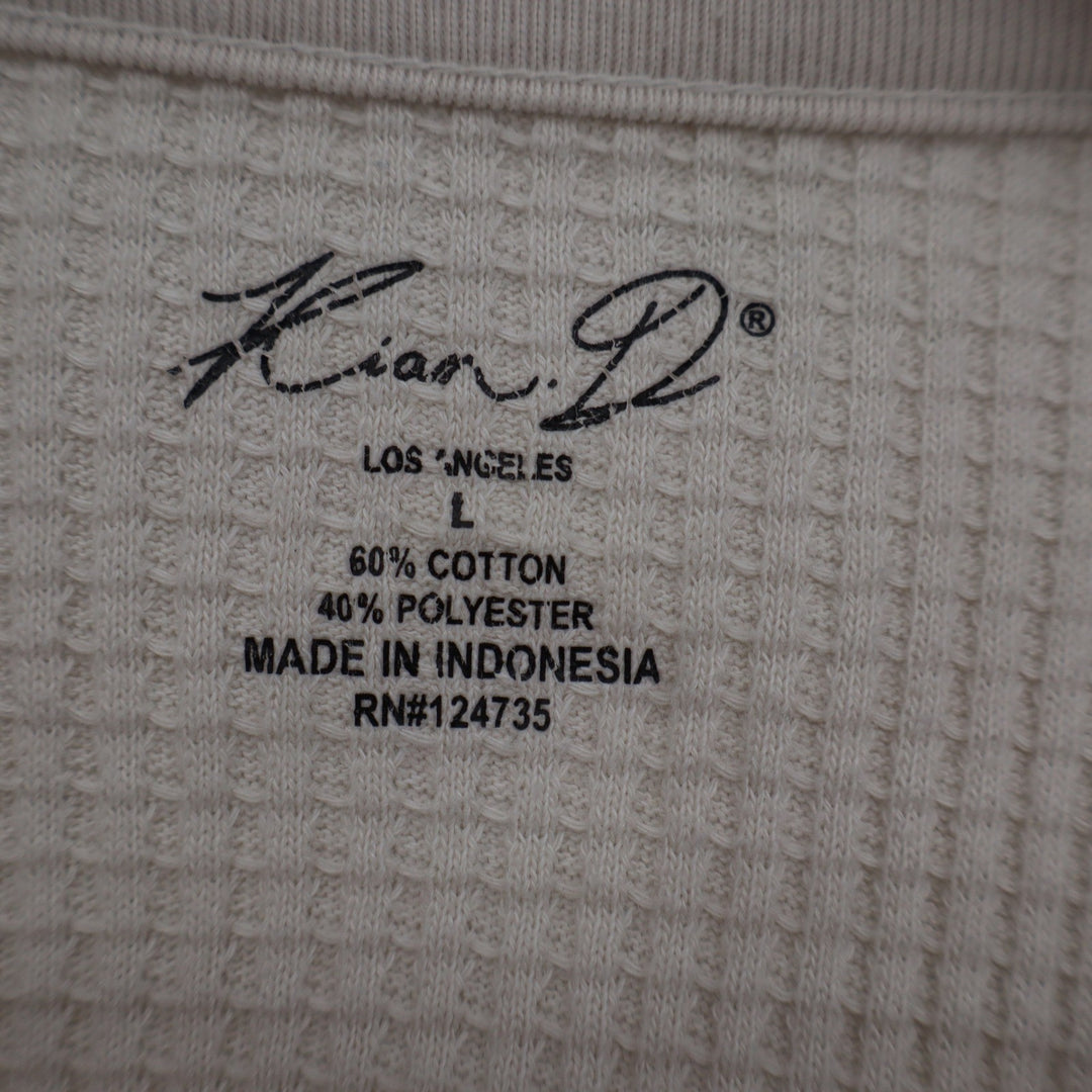Kian D Mens Cream Waffle Knit Henley Shirt Long Sleeve Cotton Blend Large