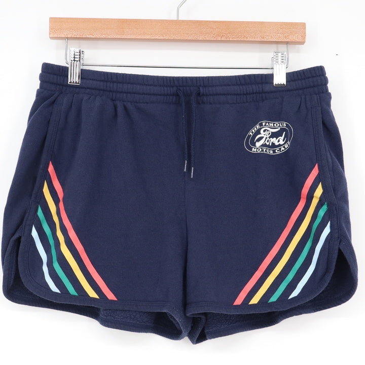 Ford Motor Company Navy Blue Rainbow Stripe Sweat Shorts Womens Large Hybrid