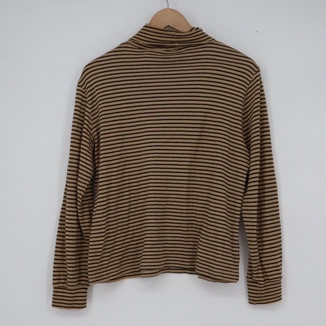 Maxwell Jason Vintage Tan Black Striped Turtleneck Long Sleeve Knit Top Medium