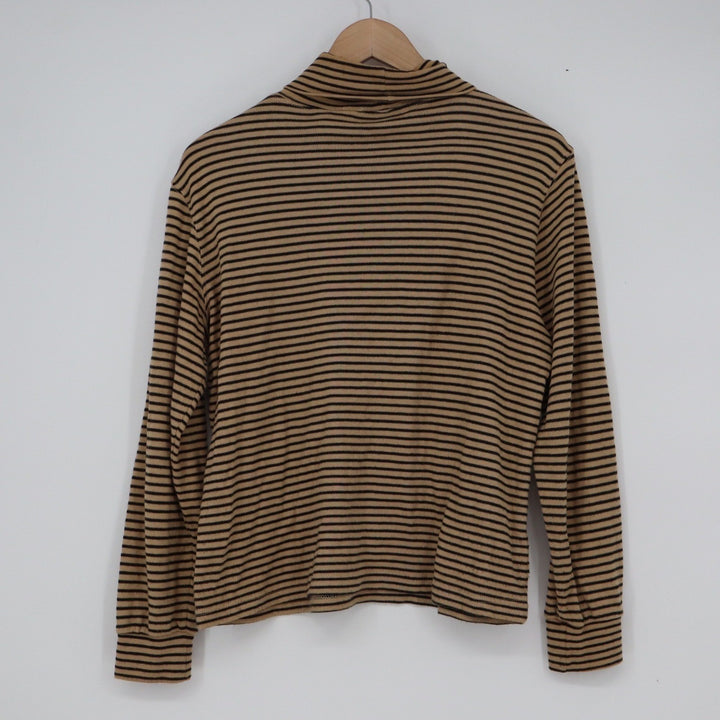 Maxwell Jason Vintage Tan Black Striped Turtleneck Long Sleeve Knit Top Medium