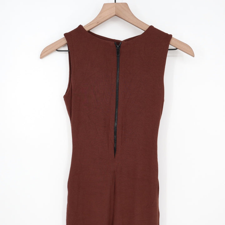 Naked Wardrobe Baby Mama Brown Sleeveless Bodycon Jumpsuit Small