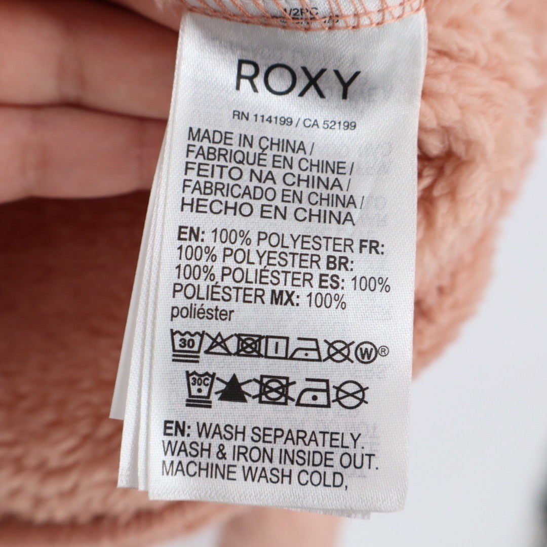 ROXY Colorblock Sherpa Fleece Snap Pullover Sweatshirt Peach Burgundy M