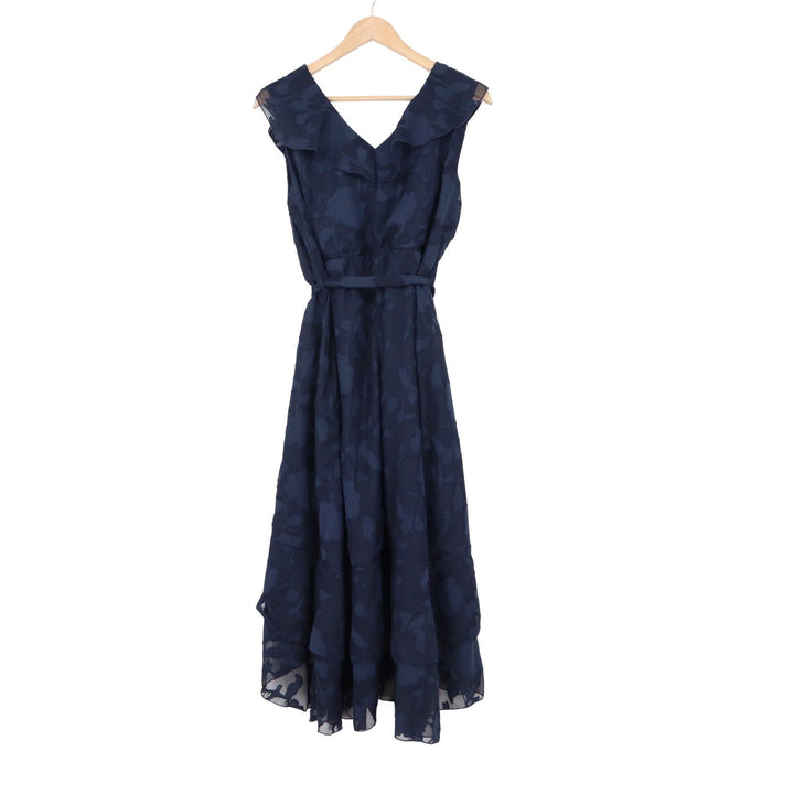Grace Karin Navy Blue Burnout Floral Ruffle Wrap Midi Dress Large Sleeveless