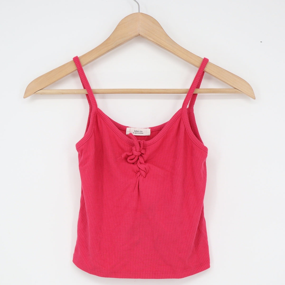 Active USA Pink Ribbed Knotted Scoop Neck Cami Tank Top Medium