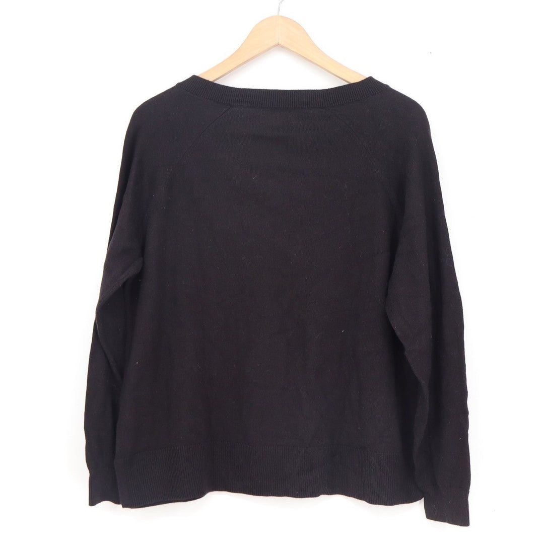Lucky Brand Womens Black V-Neck Raglan Sleeve Pullover Sweater Size L