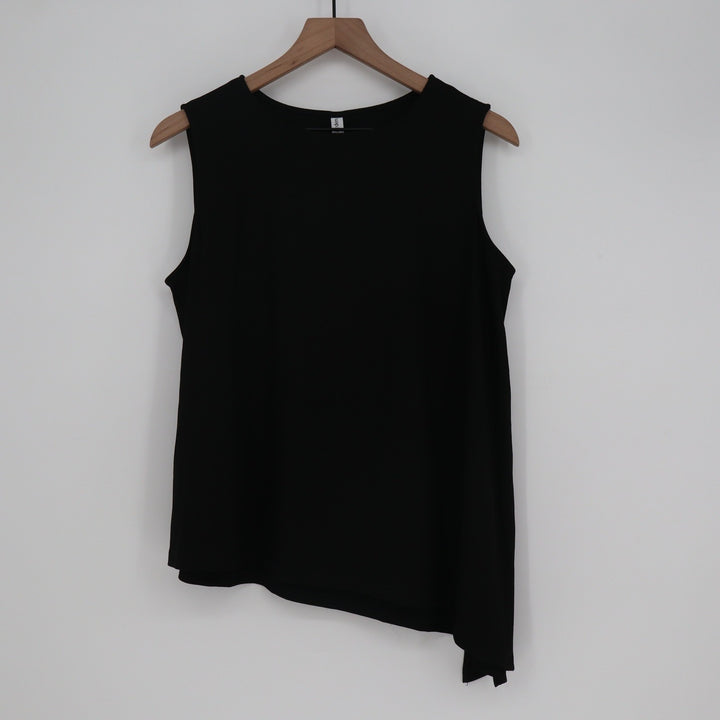 PrettyGarden Black Asymmetrical Hem Sleeveless Tank Top Size L